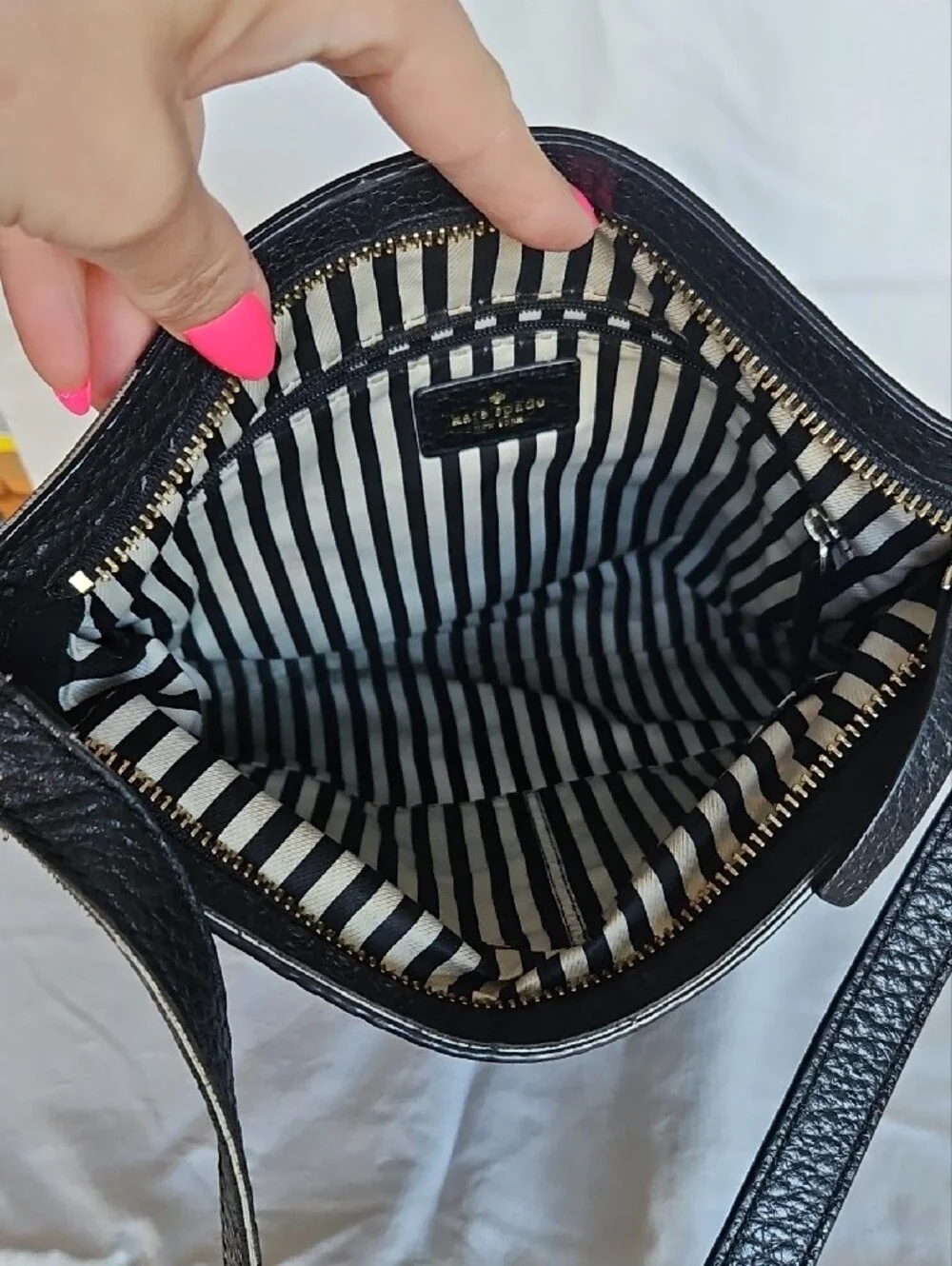 kate spade Black Pebbled Leather Crossbody Shoulder Bag with Gold Logo
